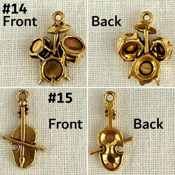Gold Tone Music Charms Collection Set of 7 Miniature Melodies Metal Instruments - Picture 3 of 9